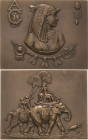 Frémiet, Emmanuel 1824-1910 Bronzeplakette 1902. Kleopatra. Brustbild der Königin von vorn mit nach rechts gewandtem Kopf, umher Embleme / Auf nach re...