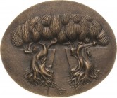 Niermann, Werner 1939-2018 Einseitige Bronzegussmedaille 1982. Wegbäume. 82,9 x 98,3 mm, 301,44 g DGMK 24 S. 324, Nr. 4 (var.) Selten. Kl. Randfehler,...