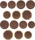 Porzellanmünzen - Reichsmünzen
Sachsen 50 Pfennig, 1, 2 x (1920, 1921), 5, 10 und 20 Mark 1920 und 1921 (Meißen) 7 Stück. Prägefrisch
