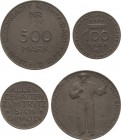 Porzellanmünzen Münzen von anderen keramischen Fabriken
Fa. Conradty Röthenbach 100, 500 Mark 1922. Notgeld aus gepresster, galvanischer Kohle. Mit e...