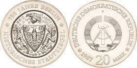 Gedenkmünzen
 20 Mark 1987. Stadtsiegel Jaeger 1617 Fast Stempelglanz