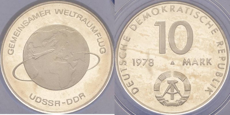 Gedenkmünzen Polierte Platte
 10 Mark 1978. Weltraumflug. Im verplombten Origin...