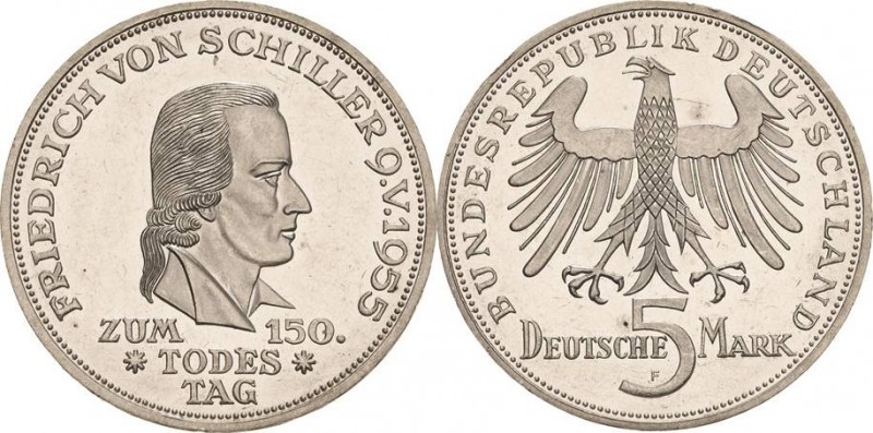 Gedenkmünzen
 5 DM 1955 F Schiller Jaeger 389 Kl. Randfehler, kl. Kratzer, vorz...