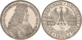 Gedenkmünzen
 5 DM 1955 G Markgraf von Baden Jaeger 390 Vorzüglich-Stempelglanz