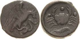 Sizilien Akragas
 Bronze um 400 v. Chr Adler mit Schlange in den Fängen nach rechts, AKPA / Krabbe zwischen drei Kugeln und Flusskrebs SNG.Cop. - SNG...