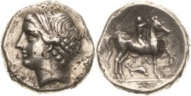 Kalabria Tarent
 Didrachme 3. Jhd. v. Chr Subaerate zeitgenössische Imitation. Nymphenkopf nach links / Reiter nach rechts, darunter Delphin und TA V...