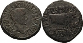 Kaiserzeit
Tiberius 14-37 Bronze, Calagurris/Hispania Kopf mit Lorbeerkranz nach rechts, TI AVGVS DIVI AVGVSTI F IMP CAESAR/ Stier nach rechts, L FVL...