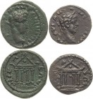 Kaiserzeit
Caracalla 198-217 Bronze, Nikaia/Bithynia Zwei unterschiedliche Varianten. Kopf mit Lorbeerkranz nach rechts / Viersäuliger Tempel mit Kug...