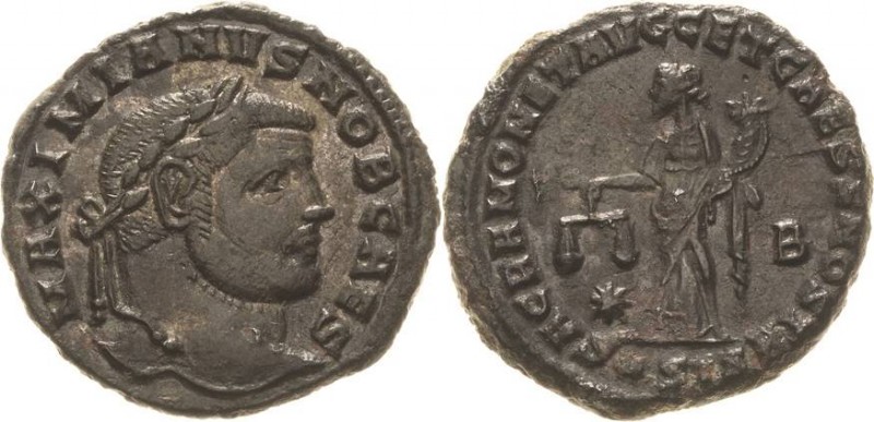 Kaiserzeit
Galerius Caesar 293-305 Follis 300/303, Siscia Kopf mit Lorbeerkranz...