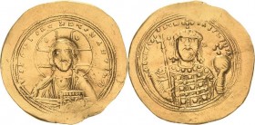 Constantinos IX. Monomachos 1042-1055 Solidus 1042/1055, Constantinopel Brustbild Christi von vorn, IhS XIS REX RECNANThM / Brustbild des Kaisers mit ...