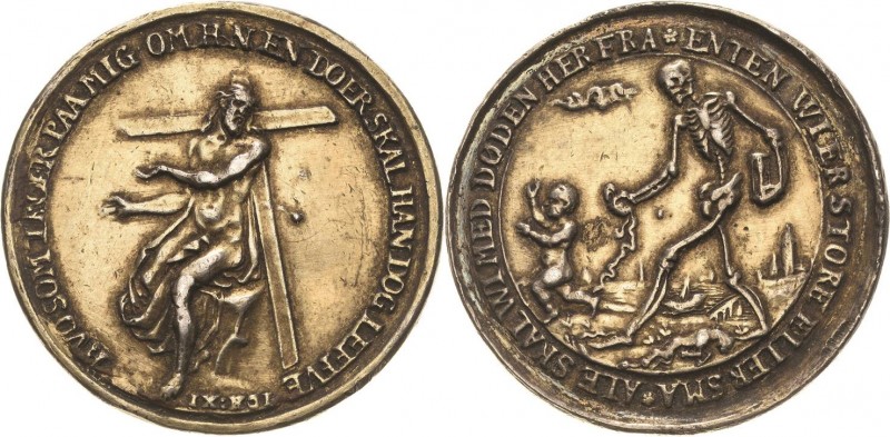 Dänemark
Christian VI. 1730-1746 Vergoldete Silbergussmedaille o.J. Memento Mor...