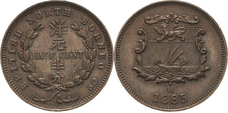 Großbritannien-Nordborneo
Victoria 1837-1901 1/2 Cent 1885, H-Heaton KM 1 Sehr ...