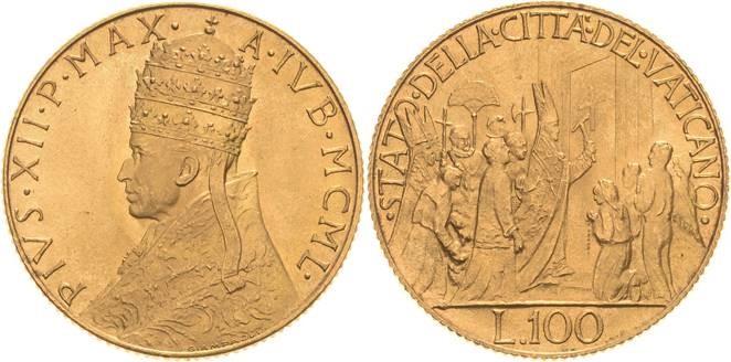 Italien-Kirchenstaat/Vatikanstadt
Pius XII. 1939-1958 100 Lire 1950, Rom Monten...