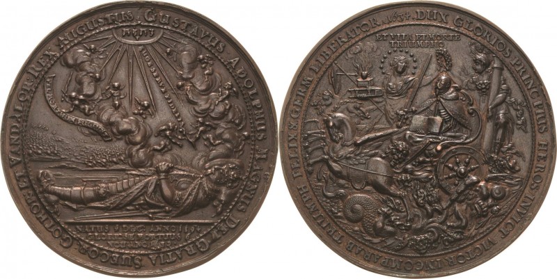 Schweden
Gustav II. Adolf 1611-1632 Bronzierte Zinnhohlgussmedaille 1634 (späte...