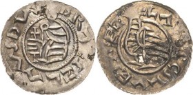 Böhmen
Bretislaus I., 2. Regierungszeit, 1037-1055 Denar Brustbild mit Kreuz, BRACIZLAVS DVX / Adler nach links, SCS WENCEZLAVS Cach 313 Smerda 148 F...