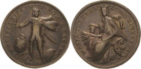 Habsburg
Maria Theresia 1740-1780 Bronzegussmedaille o.J. (1745) Spottmedaille auf die Kaiserkrönung Franz I. Franz steht mit erhobenem Säbel / Maria...