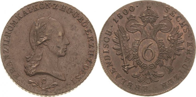 Habsburg
Franz II.(I.) 1792-1806 6 Kreuzer 1800, C-Prag Jaeger 122 Vorzüglich-p...