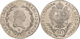 Habsburg
Franz II.(I.) 1792-1806 20 Kreuzer 1803, C-Prag Jaeger 107 Prachtvolles Exemplar. Leicht berieben, vorzüglich-Stempelglanz/Stempelglanz