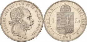 Kaiserreich Österreich
Franz Joseph I. 1848-1916 Forint 1873, KB-Kremnitz Jaeger 358 Kl. Randfehler, vorzüglich