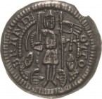 Brandenburg, Markgrafschaft
Otto I. 1170-1184 Brakteat Fälschung Nicolaus Seeländers. Stehender Markgraf hält Schwert und Fahne halb rechts, BRANDE O...