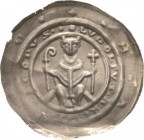 Magdeburg, Erzbistum
Ludolf von Köppenstedt 1192-1205 oder Albrecht von Käfernburg 1205-1232 Brakteat. Von vorn thronender Erzbischof auf einem Bogen...