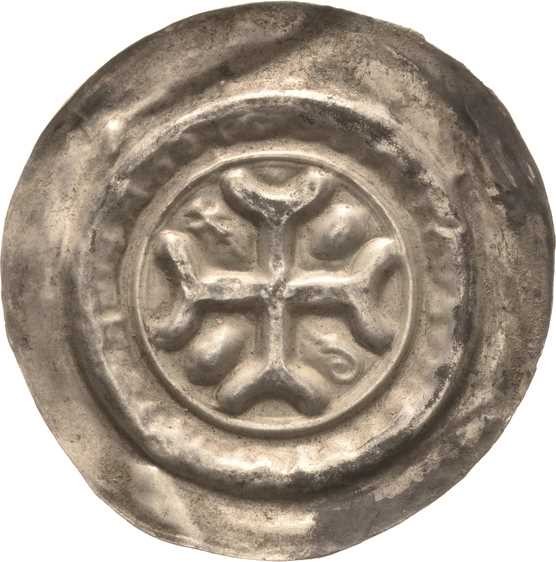 Pegau, Abtei
Siegfried von Rekkin 1185-1224 Brakteat. Krükenkreuz, in den Winke...