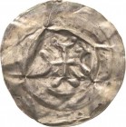 Pegau, Abtei
Siegfried von Rekkin 1185-1224 Brakteat. Krükenkreuz, in den Winkeln Kopf, Krummstab, Lilie (auf Ring), Kreuzstab, außen Umschriftreste ...