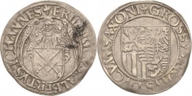 Sachsen, Haus Wettin, Groschenzeit
Kurfürst Friedrich III. mit seinem Bruder Johann und Herzog Albrecht 1486-1500 Engelsgroschen (Schreckenberger) o....