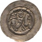 Schwarzburg, Grafschaft
Günther IV. 1231-1259 Brakteat, Königssee Reiter mit Fahne und Schild nach rechts, links zwei Türme auf Bogen Fischer - Bethe...