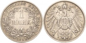 Kleinmünzen
 1 Mark 1891 D Jaeger 17 Sehr selten. Sehr schön+