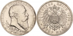Baden
Friedrich I. 1856-1907 5 Mark 1902 (G) Regierungsjubiläum Jaeger 31 Fast vorzüglich/fast Stempelglanz