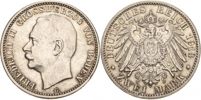 Baden
Friedrich II. 1907-1918 2 Mark 1913 G Jaeger 38 Kl. Randfehler, sehr schö...