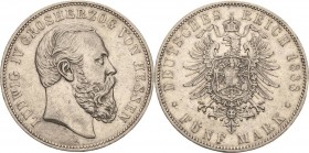 Hessen
Ludwig IV. 1877-1892 5 Mark 1888 A Jaeger 69 Selten. Sehr schön