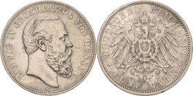 Hessen
Ludwig IV. 1877-1892 5 Mark 1891 A Jaeger 71 Selten. Sehr schön