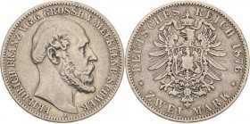 Mecklenburg-Schwerin
Friedrich Franz II. 1842-1883 2 Mark 1876 A Jaeger 84 Schön-sehr schön