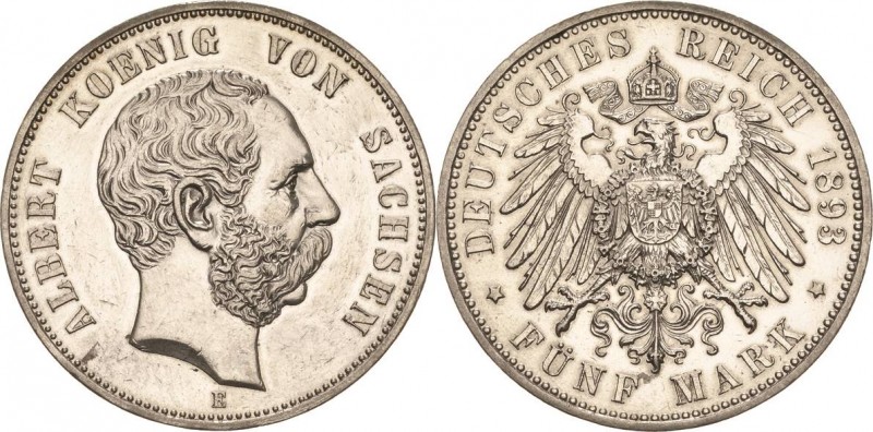 Sachsen
Albert 1873-1902 5 Mark 1893 E Jaeger 125 Leicht berieben, sehr schön-v...