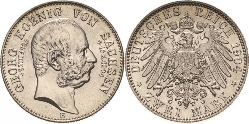 Sachsen
Georg 1902-1904 2 Mark 1904 E Auf seinen Tod Jaeger 132 Stempelglanz