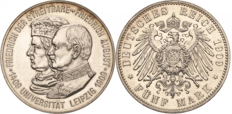 Sachsen
Friedrich August III. 1904-1918 5 Mark 1909 (E) Universität Leipzig Jae...