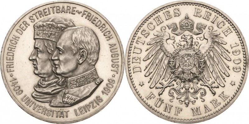 Sachsen
Friedrich August III. 1904-1918 5 Mark 1909 (E) Universität Leipzig Jae...