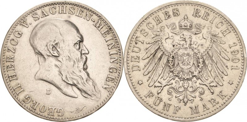 Sachsen-Meiningen
Georg II. 1866-1914 5 Mark 1901 D 75. Geburtstag Jaeger 150 S...