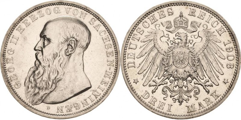 Sachsen-Meiningen
Georg II. 1866-1914 3 Mark 1908 D Jaeger 152 Fast vorzüglich/...
