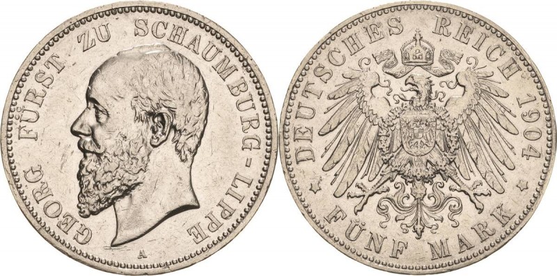 Schaumburg-Lippe
Georg 1893-1911 5 Mark 1904 A Jaeger 165 Avers Kratzer, sehr s...