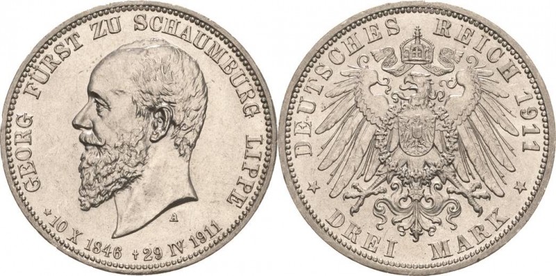 Schaumburg-Lippe
Georg 1893-1911 3 Mark 1911 A Auf seinen Tod Jaeger 166 Leich ...