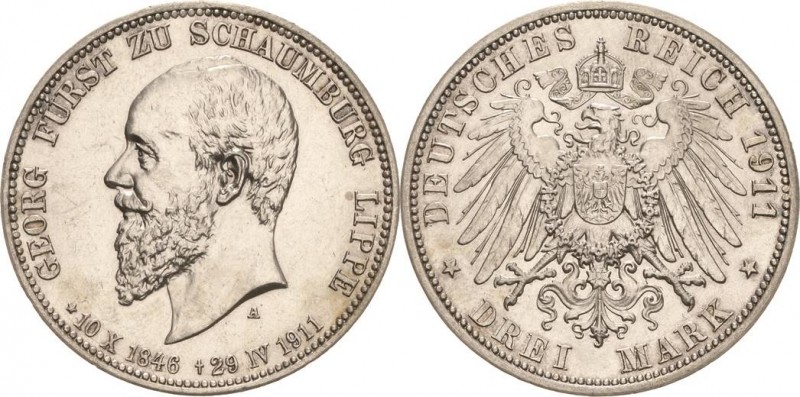 Schaumburg-Lippe
Georg 1893-1911 3 Mark 1911 A Auf seinen Tod Jaeger 166 Berieb...