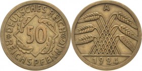 Kleinmünzen
 50 Reichspfennig 1924 A Jaeger 318 Selten. Sehr schön