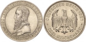 Gedenkausgaben
 3 Reichsmark 1927 F Tübingen Jaeger 328 Fast vorzüglich/vorzüglich-Stempelglanz