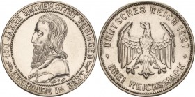 Gedenkausgaben
 3 Reichsmark 1927 F Tübingen Jaeger 328 Berieben, fast vorzüglich