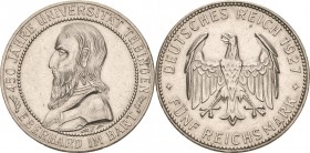 Gedenkausgaben
 5 Reichsmark 1927 F Tübingen Jaeger 329 Fast vorzüglich