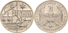 Gedenkausgaben
 3 Reichsmark 1927 A Marburg Jaeger 330 Prachtvolles Exemplar. Fast Stempelglanz