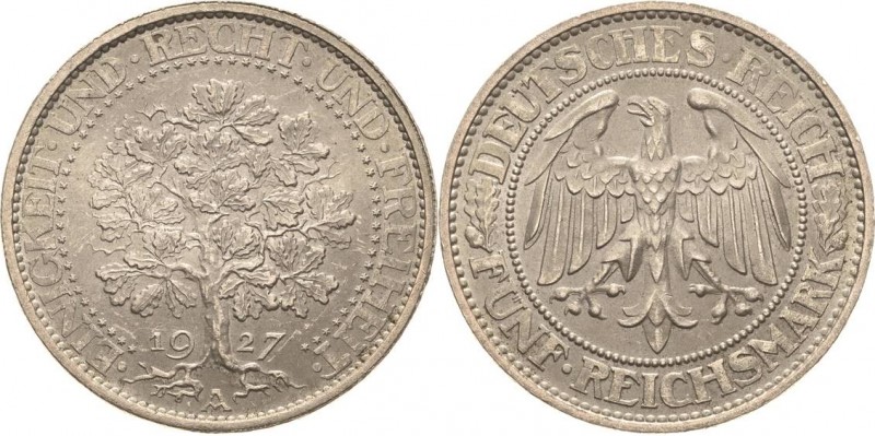 Gedenkausgaben
 5 Reichsmark 1927 A Eichbaum Jaeger 331 Vorzüglich-Stempelglanz...